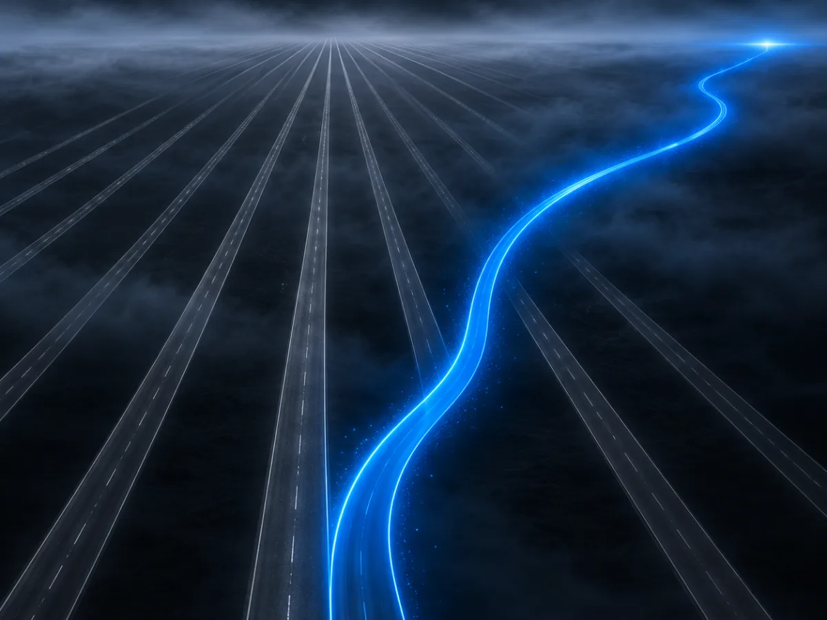 One path branching away from the conventional route